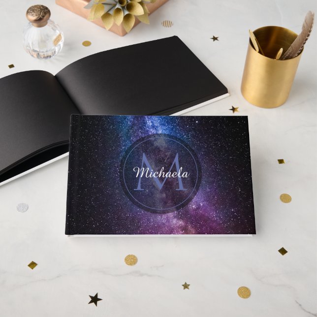 Milky way bright colours personalizable monogram guest book (Front Open)