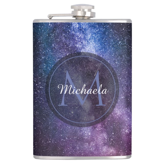 Milky way bright colours personalizable monogram hip flask (Front)