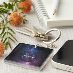 Milky way bright colours personalizable monogram key ring