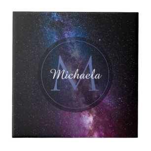 Milky way bright colours personalizable monogram tile