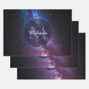 Milky way bright colours personalizable monogram wrapping paper sheet