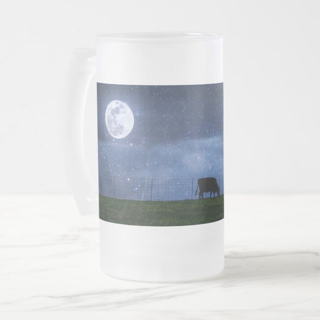 Milky Way Cattle Moonlight Frosted Glass Beer Mug (Front Left)