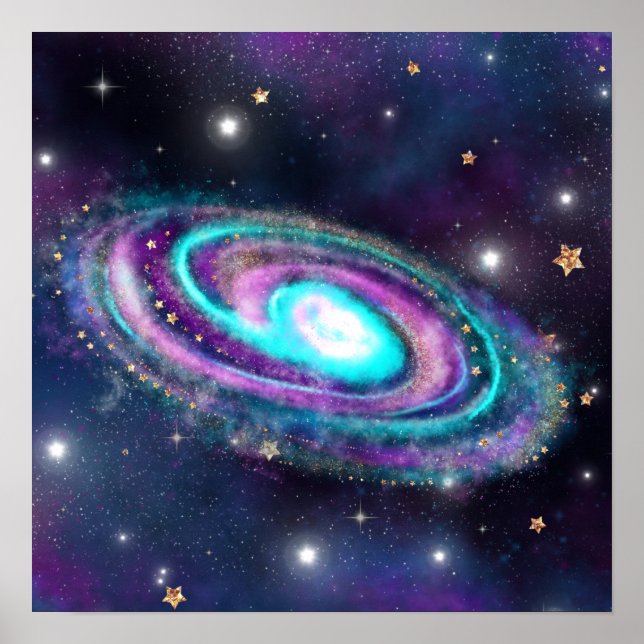 Milky Way Galaxy | Cosmic Blue Purple Pink Glow Poster (Front)
