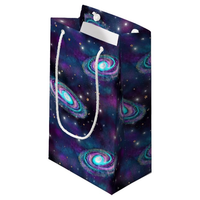 Milky Way Galaxy | Cosmic Blue Purple Pink Glow Small Gift Bag (Front Angled)
