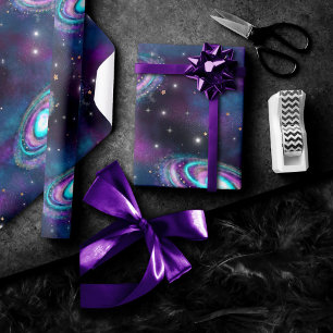 Milky Way Galaxy   Cosmic Blue Purple Pink Glow Wrapping Paper