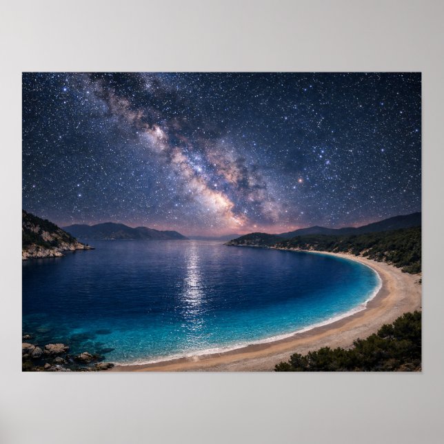 Milky Way Galaxy Ocean Bay Poster - Night Sky Coas (Front)