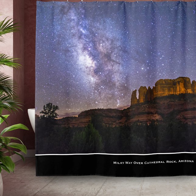 Milky Way Galaxy Over Cathedral Rock, Arizona Shower Curtain (Creator Uploaded)