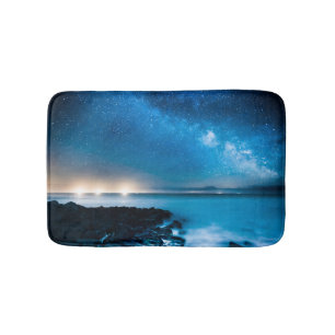 Milky Way Galaxy Over Fishing Boats Bath Mat
