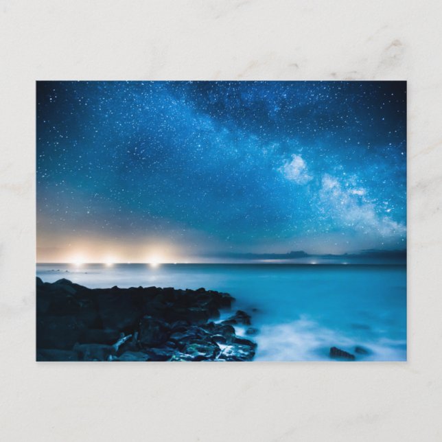 Milky Way Galaxy Over Fishing Boats Postcard (Front)