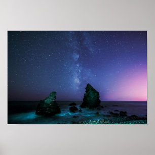 Milky Way Galaxy Over Tropical Sea At Night Poster