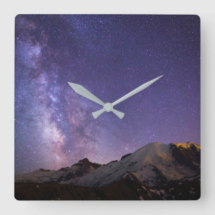 Milky Way & Mt. Rainier Washington State Square Wall Clock