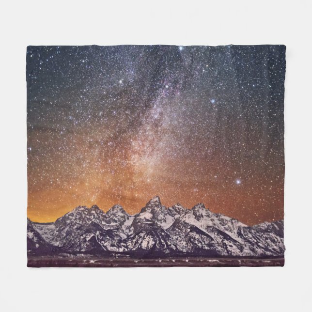Milky Way over Grand Teton Fleece Blanket (Front (Horizontal))