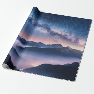Milky Way over mountains in fog at night in summer Wrapping Paper