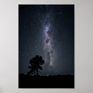 milky way stars and a tree poster