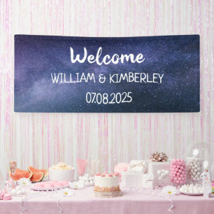 Milky Way Stars Sky Galaxy Elegant Wedding Navy Banner