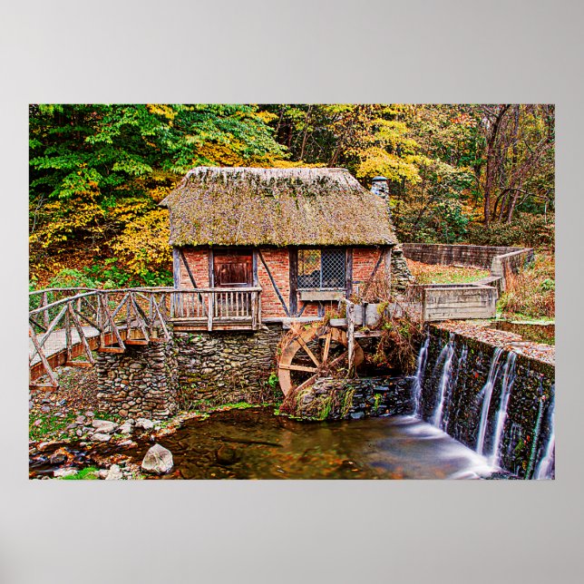 mill, dam bridge, gomez, brick, fall, water, water poster (Front)