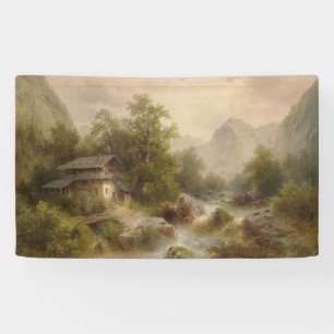 Mill on a Mountain Stream (by Albert Rieger) Banner