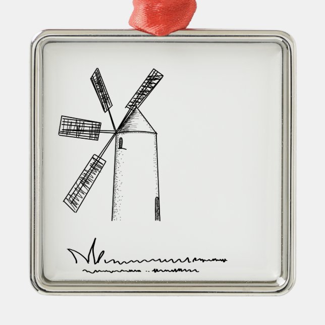 mill on white background metal tree decoration (Front)
