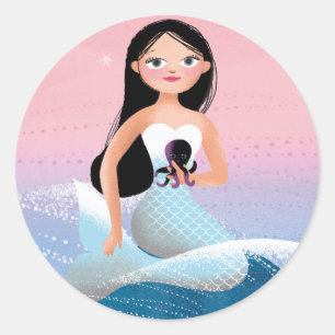 Milla the Mermaid illustration Classic Round Sticker