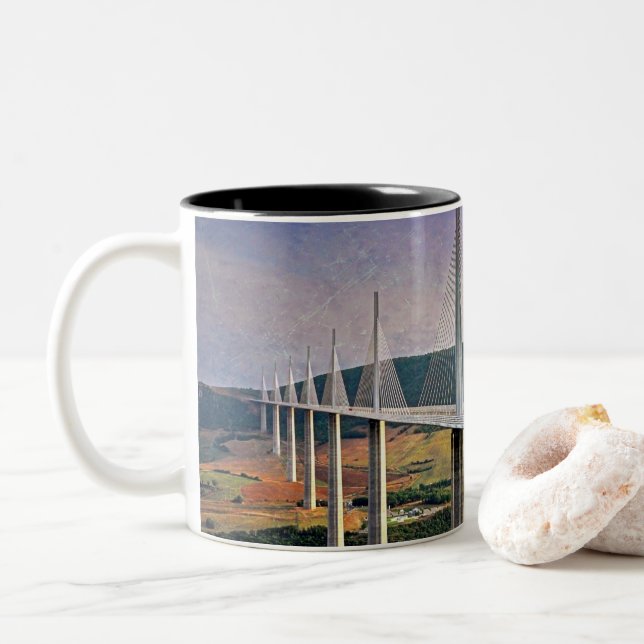 Millau Viaduct, France Two-Tone Coffee Mug (With Donut)
