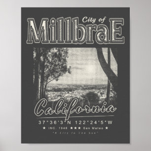MILLBRAE SAN MATEO CALIFORNIA VINTAGE HALFTONE POSTER