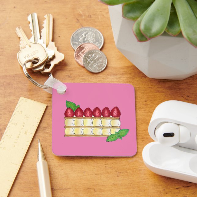 Mille Feuille French Food Puff Pastry Raspberries Key Ring (Desk)