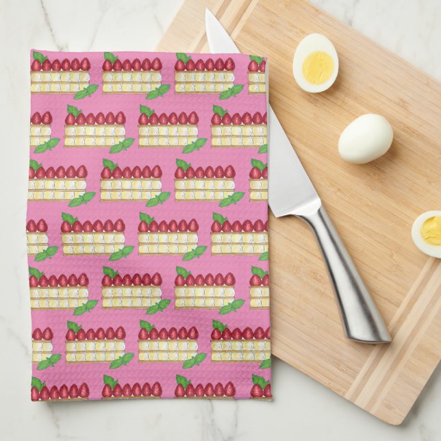 Mille Feuille French Food Puff Pastry Raspberries Tea Towel (Quarter Fold)