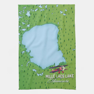 mille lacs lake Minnesota travel map. Tea Towel