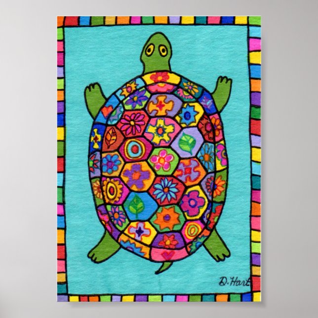 Millefiori Mosaic Turtle Mini Folk Art Poster (Front)