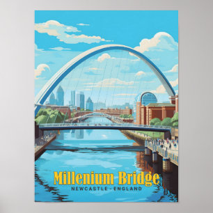 Millenium Bridge Newcastle England Vintage Travel  Poster