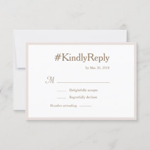 Millennial Hashtag Blush Gold White Wedding RSVP Invitation