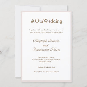 Millennial Hashtag Blush Pink Gold White Wedding Invitation