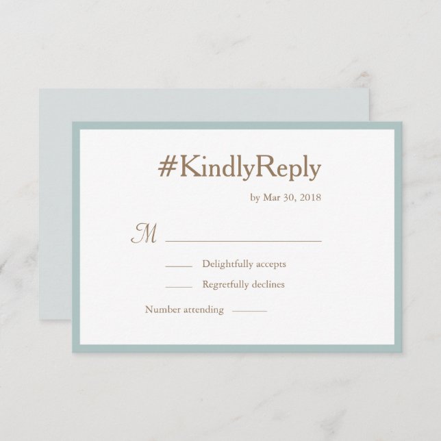 Millennial Hashtag Mint Gold White Wedding RSVP Invitation (Front/Back)