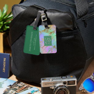 Millennial Marble Playful Rainbow Ombre Custom Luggage Tag