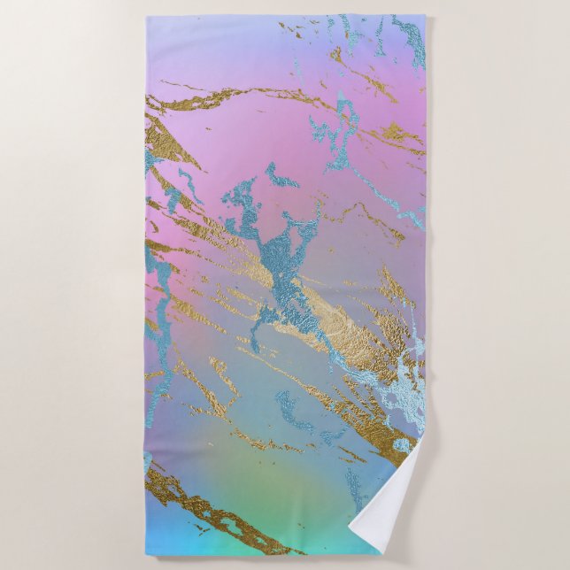 Millennial Marble | Playful Rainbow Pastel Ombre Beach Towel (Front)