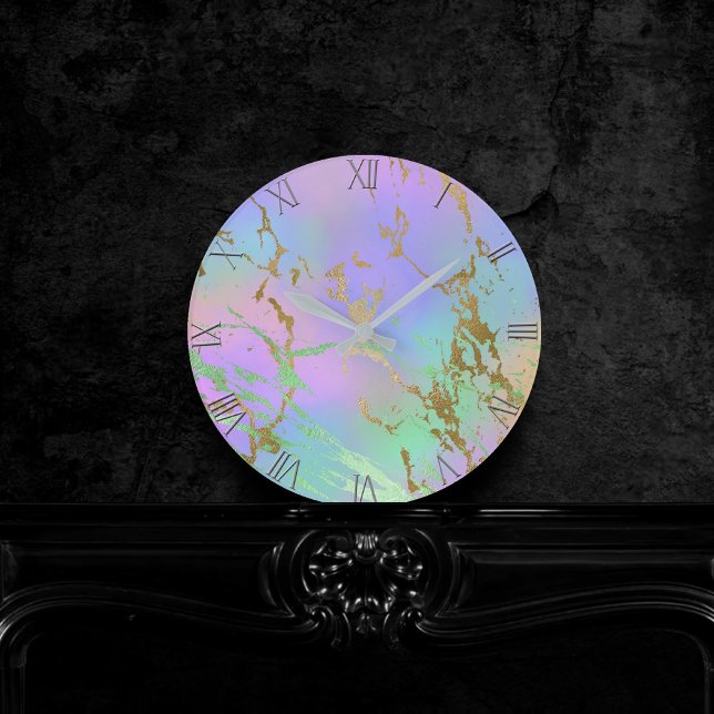Millennial Marble | Playful Rainbow Pastel Ombre Round Clock (Creator Uploaded)