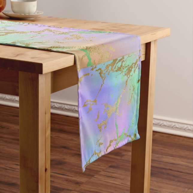 Millennial Marble | Playful Rainbow Pastel Ombre Short Table Runner (In Situ)