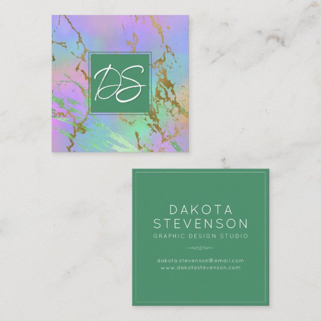 Millennial Marble | Rainbow Pastel Ombre Branding Square Business Card (Front/Back)