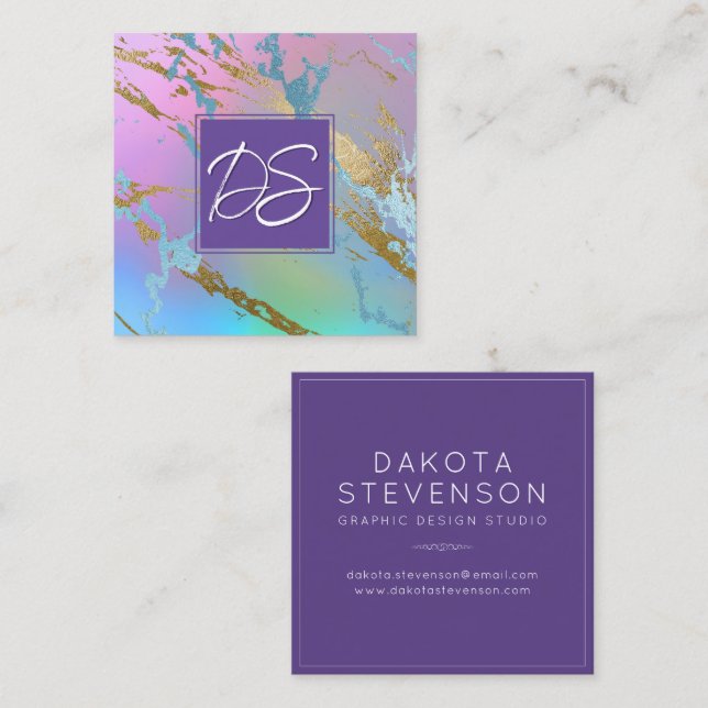 Millennial Marble | Rainbow Pastel Ombre Branding Square Business Card (Front/Back)
