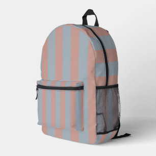 Millennial Pink And Ice Blue Colour Block Stripes  Printed Backpack