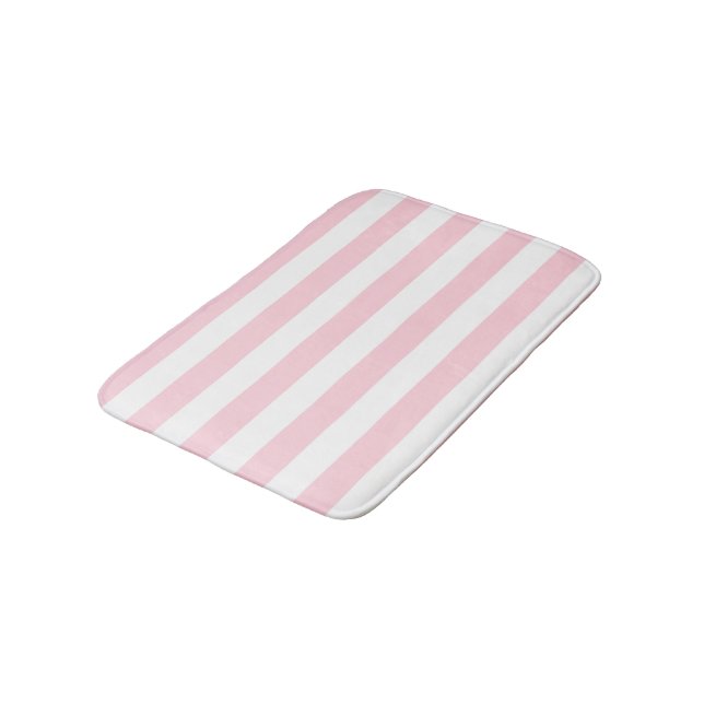 Millennial Pink and White Stripes Bath Mat (Angled)