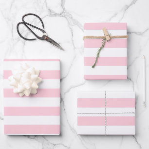 Millennial Pink and White Stripes Wrapping Paper Sheet