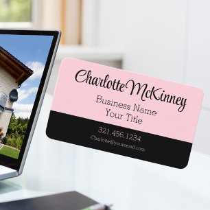 Millennial Pink Black Modern Clean Lines Business Card