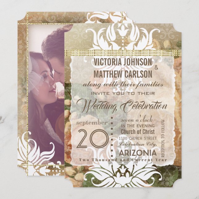 Millennial Pink Rose Gold Photo Wedding Invitation (Front/Back)