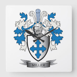 Miller Family Crest Coat of Arms Square Wall Clock