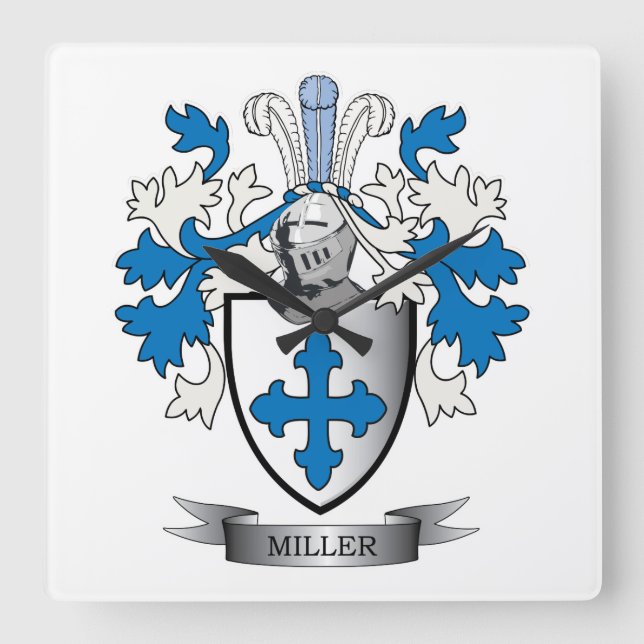 Miller Family Crest Coat of Arms Square Wall Clock (Front)