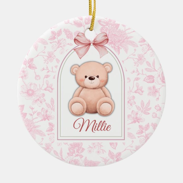 Millie | Custom Pink Teddy Bear Nursery Design  Ceramic Tree Decoration (Front)
