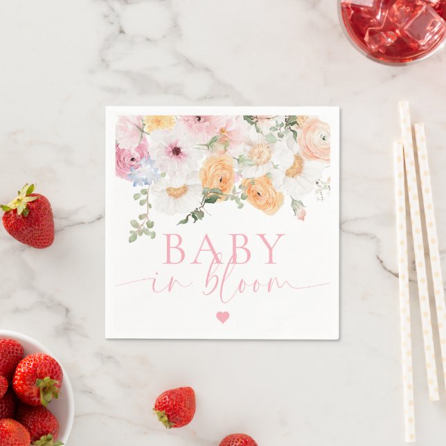 Millie Floral Baby In Bloom Baby Shower Napkin (Insitu)