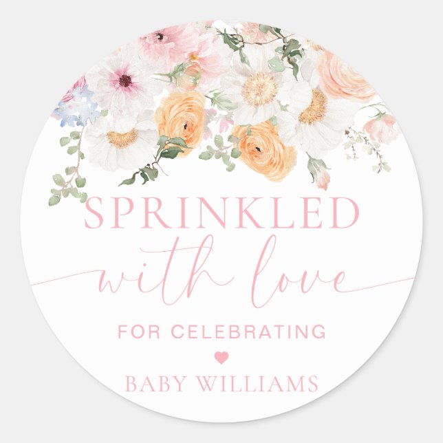 Millie Floral Baby Shower Sprinkled With Love Classic Round Sticker (Front)
