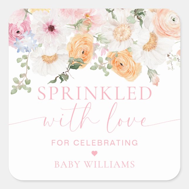 Millie Floral Baby Shower Sprinkled With Love Square Sticker (Front)